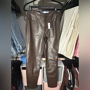 Brown Leather Straight Leg Pants